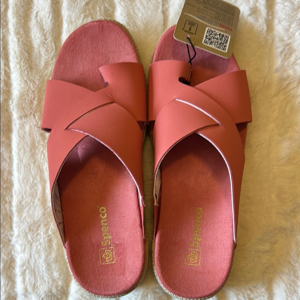 Spenco Oasis Coral Heather Wide Strap Sandals Size 8 NWT